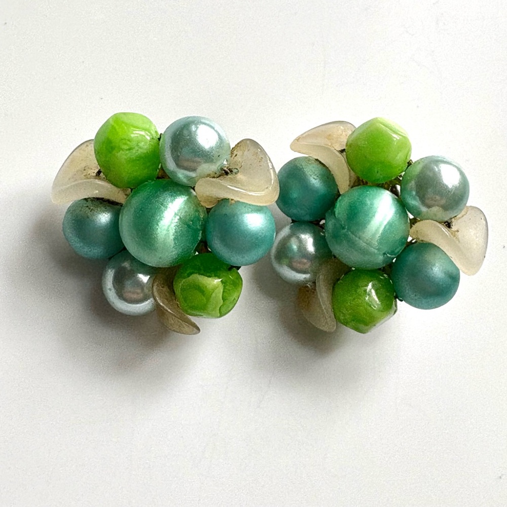 Vintage Green and Blue Cluster Earrings